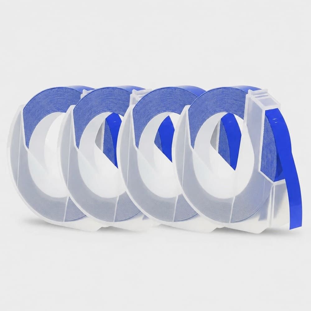 4 rollos adhesivo de relieve color azul embossing 9mm 3 metros para B90